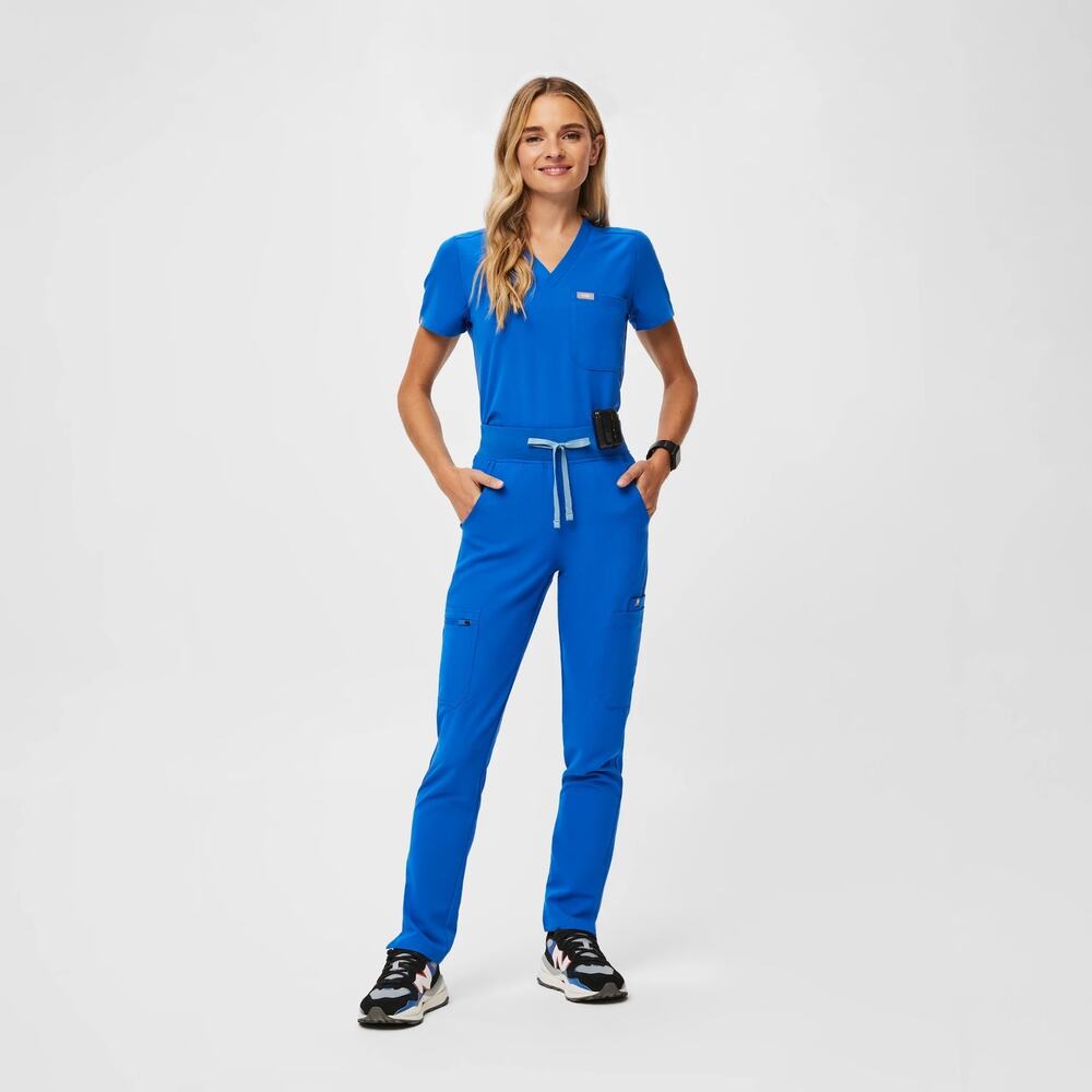 FIGS Catarina Scrub Top & Yola Skinny Pants Set Size M Royal Blue